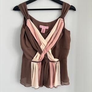 Vintage Y2K Tank Top Brown Cream Pink Size 8